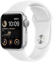 Смарт-часы Apple Watch SE 2 44 мм (алюминиевый корпус, серебристый/белый, спортивный силиконовый ремешок)